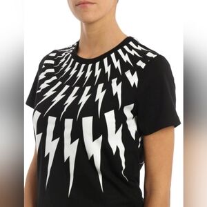 Neil Borret thinderbolt T-shirt made in Italy short sleeves black   cropped sz M